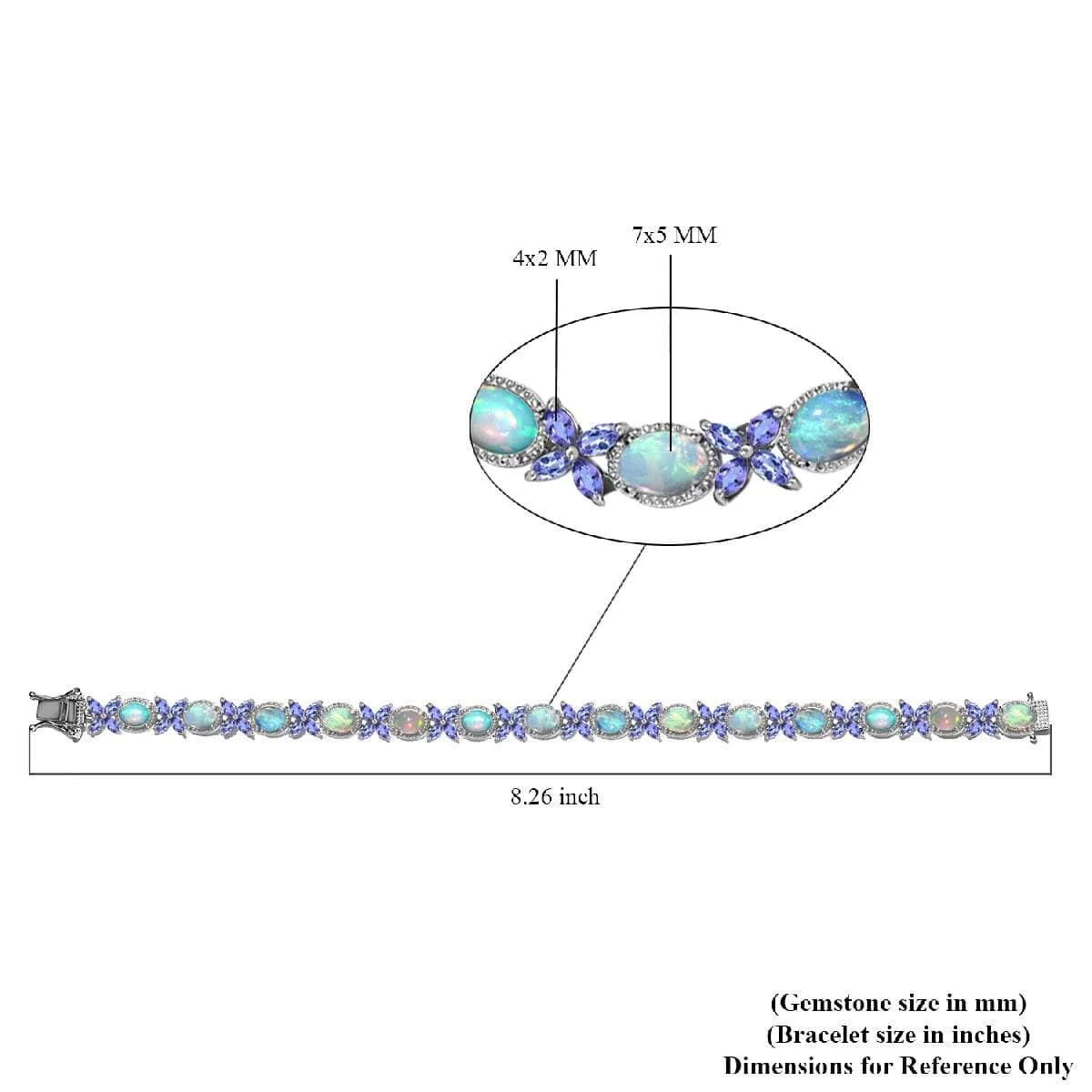 Premium Ethiopian Welo Opal And Tanzanite Bracelet In Platinum Over Sterling Silver (8.00 In) 11.35 Ctw 8 Premium Ethiopian Welo Opal And Tanzanite Bracelet In Platinum Over Sterling Silver (8.00 In) 11.35 Ctw - Image 6