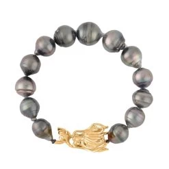 Tahitian Cultured Pearl 10-11mm, Chrome Diopside Dragon Head Bracelet In Vermeil YG Over Sterling Silver (6.50 In)