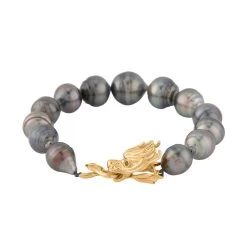 Tahitian Cultured Pearl 10-11mm, Chrome Diopside Dragon Head Bracelet In Vermeil YG Over Sterling Silver (6.50 In) -Jewelry store 3820026 2