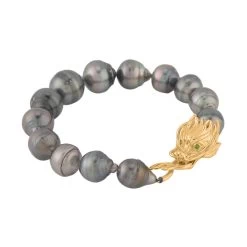Tahitian Cultured Pearl 10-11mm, Chrome Diopside Dragon Head Bracelet In Vermeil YG Over Sterling Silver (6.50 In) -Jewelry store 3820026 3