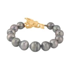 Tahitian Cultured Pearl 10-11mm, Chrome Diopside Dragon Head Bracelet In Vermeil YG Over Sterling Silver (6.50 In) -Jewelry store 3820026 4