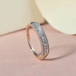 Diamond Band Ring In Vermeil RG Over Sterling Silver,Wedding Rings,Eternity Band,Promise Rings For Women 0.25 Ctw 9 Diamond Band Ring In Vermeil RG Over Sterling Silver,Wedding Rings,Eternity Band,Promise Rings For Women 0.25 Ctw -Jewelry store 3820210 1