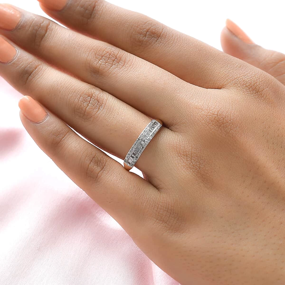 Diamond Band Ring In Vermeil RG Over Sterling Silver,Wedding Rings,Eternity Band,Promise Rings For Women 0.25 Ctw 5 Diamond Band Ring In Vermeil RG Over Sterling Silver,Wedding Rings,Eternity Band,Promise Rings For Women 0.25 Ctw - Image 3