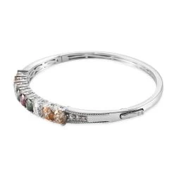 Lustro Stella Made With Finest Multi Color CZ Bangle Bracelet In Platinum Over Sterling Silver (7.25 In) 13.75 Ctw -Jewelry store 3838190 3