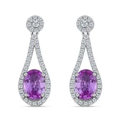 Iliana 18K White Gold AAA Madagascar Pink Sapphire And G-H SI Diamond Earrings 2.25 Ctw