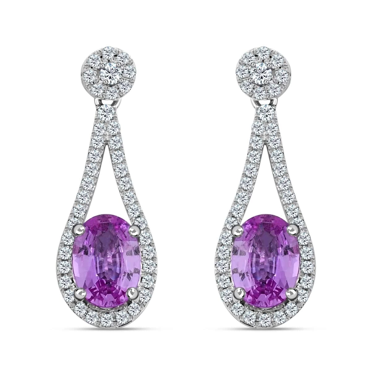 Iliana 18K White Gold AAA Madagascar Pink Sapphire And G-H SI Diamond Earrings 2.25 Ctw 3 Iliana 18K White Gold AAA Madagascar Pink Sapphire And G-H SI Diamond Earrings 2.25 Ctw