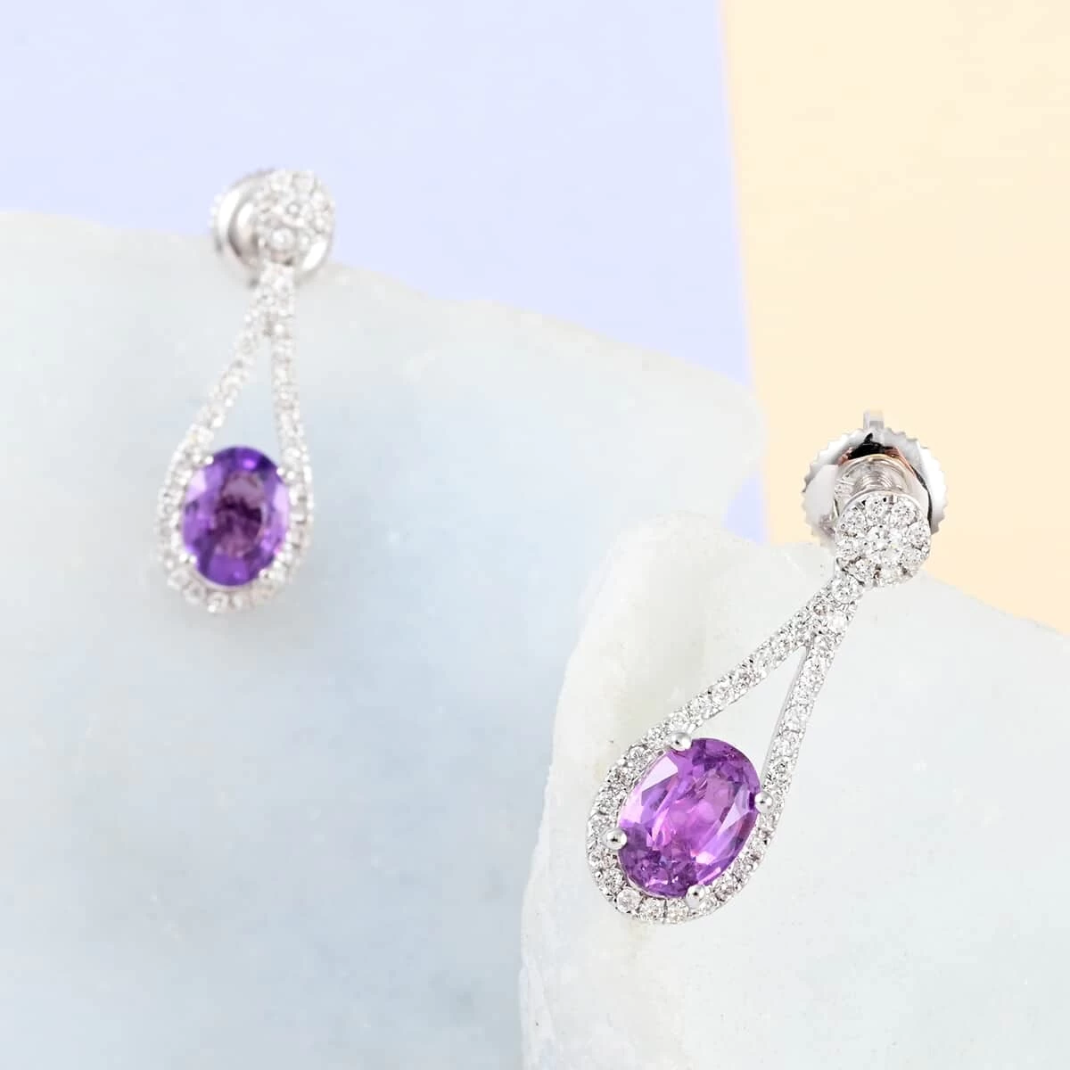 Iliana 18K White Gold AAA Madagascar Pink Sapphire And G-H SI Diamond Earrings 2.25 Ctw 4 Iliana 18K White Gold AAA Madagascar Pink Sapphire And G-H SI Diamond Earrings 2.25 Ctw - Image 2