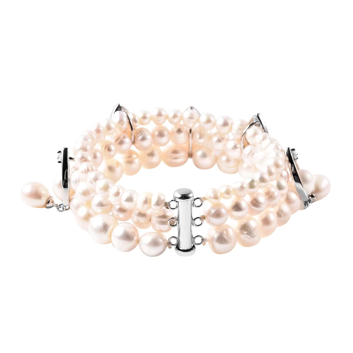 LucyQ Freshwater White Cultured Pearl And White Zircon Bracelet In Rhodium Over Sterling Silver (7.50 In) 9.40 Grams 0.50 Ctw 6 LucyQ Freshwater White Cultured Pearl And White Zircon Bracelet In Rhodium Over Sterling Silver (7.50 In) 9.40 Grams 0.50 Ctw - Image 4