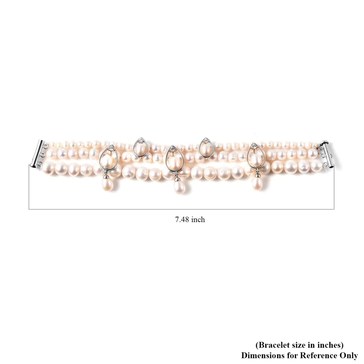 LucyQ Freshwater White Cultured Pearl And White Zircon Bracelet In Rhodium Over Sterling Silver (7.50 In) 9.40 Grams 0.50 Ctw 8 LucyQ Freshwater White Cultured Pearl And White Zircon Bracelet In Rhodium Over Sterling Silver (7.50 In) 9.40 Grams 0.50 Ctw - Image 6
