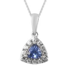 Tanzanite And Natural White Zircon Pendant Necklace 20 Inches In Platinum Over Sterling Silver 1.35 Ctw