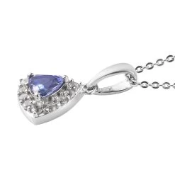 Tanzanite And Natural White Zircon Pendant Necklace 20 Inches In Platinum Over Sterling Silver 1.35 Ctw -Jewelry store 3861917 3