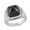 AMERICAN California Black Jade Men's Ring In Stainless Steel 14.20 Ctw -Jewelry store 3862918