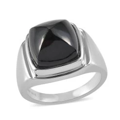 AMERICAN California Black Jade Men's Ring In Stainless Steel 14.20 Ctw