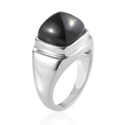 AMERICAN California Black Jade Men's Ring In Stainless Steel 14.20 Ctw -Jewelry store 3862918 3