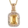 Premium Yellow Sapphire And Diamond Halo Pendant Necklace 20 Inches In Vermeil Yellow Gold Over Sterling Silver 1.50 Ctw