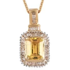 Premium Yellow Sapphire And Diamond Halo Pendant Necklace 20 Inches In Vermeil Yellow Gold Over Sterling Silver 1.50 Ctw