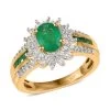 AAA Kagem Zambian Emerald, Natural White Zircon Sunburst Ring In Vermeil YG Over Sterling Silver 1.70 Ctw -Jewelry store 3875158
