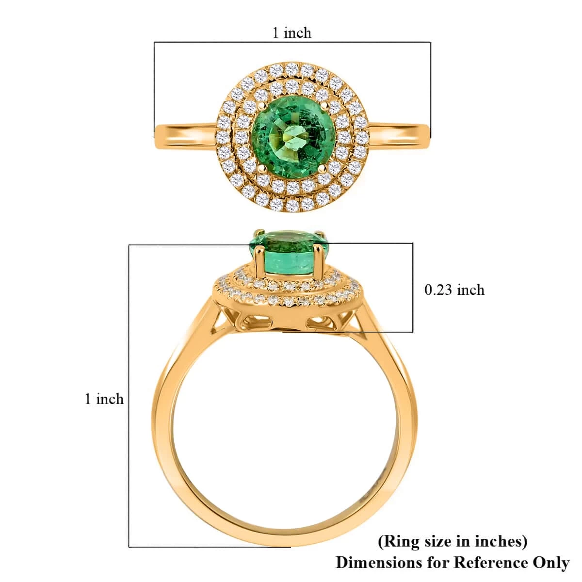 Iliana 18K Yellow Gold AAA Kagem Zambian Emerald And G-H SI Diamond Double Halo Ring 4.50 Grams 1.25 Ctw 7 Iliana 18K Yellow Gold AAA Kagem Zambian Emerald And G-H SI Diamond Double Halo Ring 4.50 Grams 1.25 Ctw - Image 5