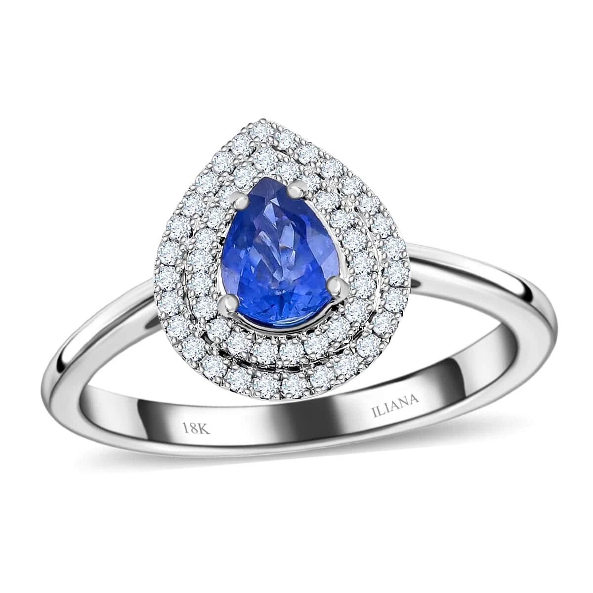 ILIANA 18K White Gold Extremly Rare AAA Royal Ceylon Sapphire, Diamond (G-H, SI) (0.26 Cts) Ring (3.75 G) 1.30 Ctw 3 ILIANA 18K White Gold Extremly Rare AAA Royal Ceylon Sapphire, Diamond (G-H, SI) (0.26 Cts) Ring (3.75 G) 1.30 Ctw