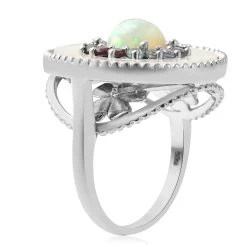 Ethiopian Welo Opal And Multi Gemstone Double Circle Ring In Rhodium Over Sterling Silver 8.45 Grams 2.40 -Jewelry store 3884198 3