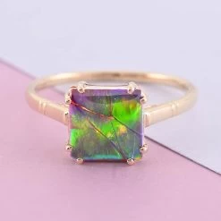 Certified & Appraised LUXORO 10K Yellow Gold AAA Canadian Ammolite Solitaire Ring 2.20 Grams 2.50 Ctw -Jewelry store 3885620 1