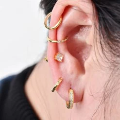 Ear Party, Set Of 5 Simulate Diamond Earring Pairs, 1 Heart Studded Huggie Hoops, 1 Studded Huggie Hoops, 1 Tribal Pattern Ear Cuffs, 1 Plain Ear Cuffs, 1 Studs In 14K RG Over Sterling Silve -Jewelry store 3885709 2