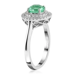 Certified & Appraised RHAPSODY 950 Platinum AAAA Boyaca Colombian Emerald And E-F VS Diamond Double Halo Ring 5.30 Grams 1.20 Ctw -Jewelry store 3887249 3