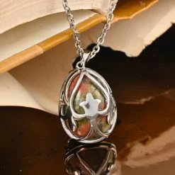 Unakite Pendant Necklace (18-20 Inches) In Silvertone And Stainless Steel 20.00 Ctw , Tarnish-Free, Waterproof, Sweat Proof Jewelry -Jewelry store 4004677 1