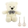 10K Yellow Gold White Edison Pearl Solitaire Lever Back Earrings With Teddy Bear Packaging -Jewelry store 4004715