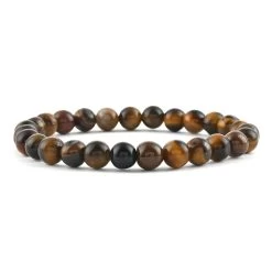 Set Of 2 Multi Gemstone Stretch Beaded Bracelet And Brown Leather Bracelet In Stainless Steel 108.00 Ctw -Jewelry store 4083422 1