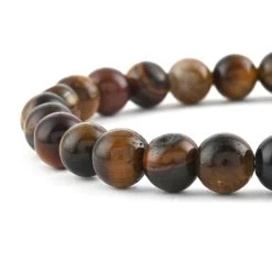 Set Of 2 Multi Gemstone Stretch Beaded Bracelet And Brown Leather Bracelet In Stainless Steel 108.00 Ctw -Jewelry store 4083422 2