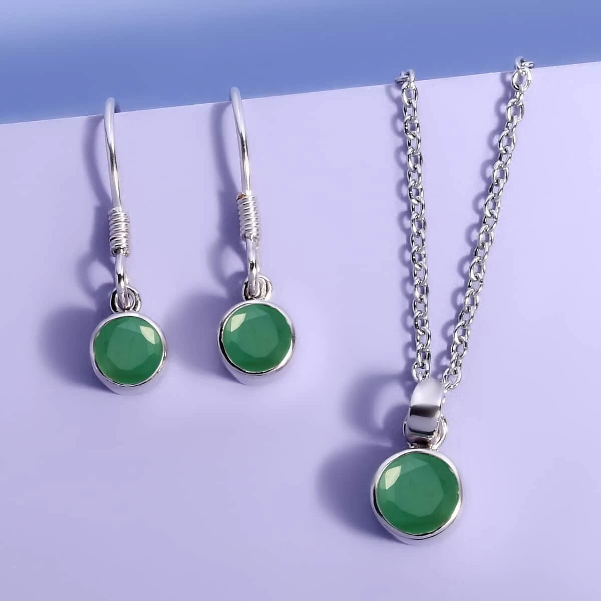 May Birthstone Jewelry Gift Set With Socoto Emerald Earrings And Pendant In Platinum Over Sterling Silver With Stainless Steel Necklace 20 In 1.70 Ctw 4 May Birthstone Jewelry Gift Set With Socoto Emerald Earrings And Pendant In Platinum Over Sterling Silver With Stainless Steel Necklace 20 In 1.70 Ctw - Image 2