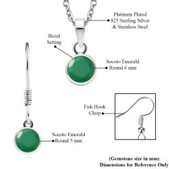 May Birthstone Jewelry Gift Set With Socoto Emerald Fish Hook Earrings And Solitaire Pendant Necklace 20 Inches In Platinum Over Sterling Silver And Stainless Steel 1.70 Ctw -Jewelry store 4091483 6