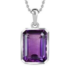 Lusaka Amethyst Solitaire Pendant Necklace 20 Inches In Platinum Over Sterling Silver 11.35 Ctw
