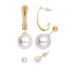 Cheryl Exclusive Pick White Shell Pearl And Simulated Diamond Set Of 3 J-Hoop, Drop & Stud Interchangeable Earrings In 14K Yellow Gold Over Sterling Silver 0.65 Ctw -Jewelry store 4113894