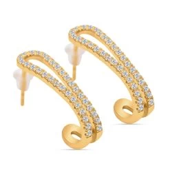 Cheryl Exclusive Pick White Shell Pearl And Simulated Diamond Set Of 3 J-Hoop, Drop & Stud Interchangeable Earrings In 14K Yellow Gold Over Sterling Silver 0.65 Ctw -Jewelry store 4113894 3