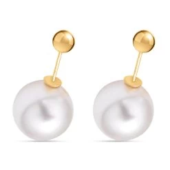 Cheryl Exclusive Pick White Shell Pearl And Simulated Diamond Set Of 3 J-Hoop, Drop & Stud Interchangeable Earrings In 14K Yellow Gold Over Sterling Silver 0.65 Ctw -Jewelry store 4113894 4