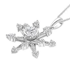 Simulated Diamond Star Burst Inspired Spinner Starburst Snowflake Pendant In Rhodium Over Sterling Silver With Stainless Steel Necklace (20 Inches) 1.50 Ctw -Jewelry store 4114132 3