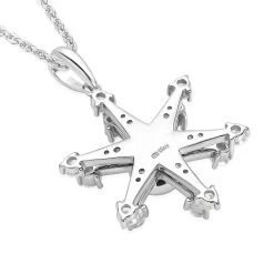 Simulated Diamond Star Burst Inspired Spinner Starburst Snowflake Pendant In Rhodium Over Sterling Silver With Stainless Steel Necklace (20 Inches) 1.50 Ctw -Jewelry store 4114132 4