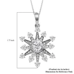 Simulated Diamond Star Burst Inspired Spinner Starburst Snowflake Pendant In Rhodium Over Sterling Silver With Stainless Steel Necklace (20 Inches) 1.50 Ctw -Jewelry store 4114132 5