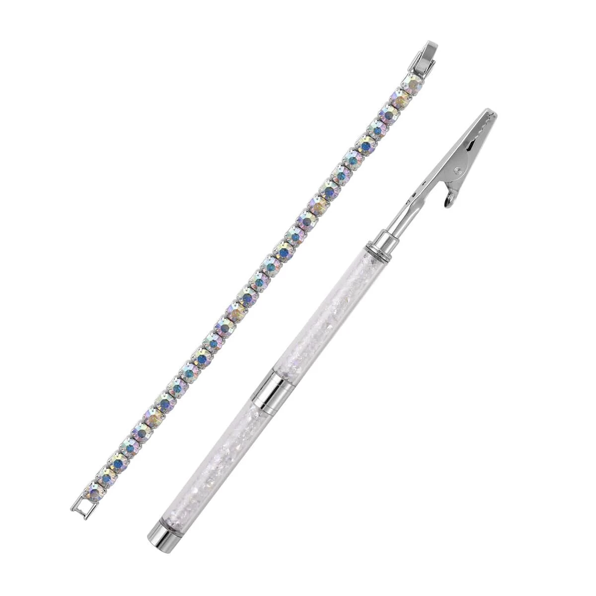 Aurora Borealis Color Austrian Crystal Tennis Bracelet (7.50In) And Bracelet Buddy In SilvertoneAurora Borealis Color Austrian Crystal Tennis Bracelet (7.50In) And Bracelet Buddy In Silverto 3 Aurora Borealis Color Austrian Crystal Tennis Bracelet (7.50In) And Bracelet Buddy In SilvertoneAurora Borealis Color Austrian Crystal Tennis Bracelet (7.50In) And Bracelet Buddy In Silverto