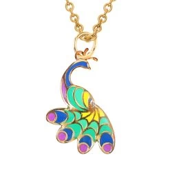 14K Yellow Gold Multi Enamel Peacock Pendant With Necklace 16-18 Inches 1.30 Grams