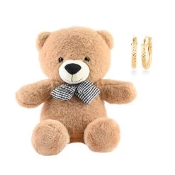 14K Yellow Gold 20X3mm Diamond-Cut Hoop Earrings With Teddy Bear Packaging