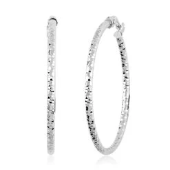 14K White Gold Diamond-Cut Hoop Earrings 1.60 Grams With Teddy Bear Packaging 1.60 Grams -Jewelry store 4138508 1