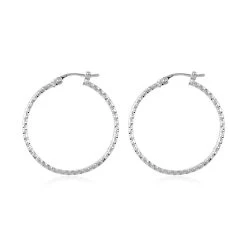 14K White Gold Diamond-Cut Hoop Earrings 1.60 Grams With Teddy Bear Packaging 1.60 Grams -Jewelry store 4138508 3