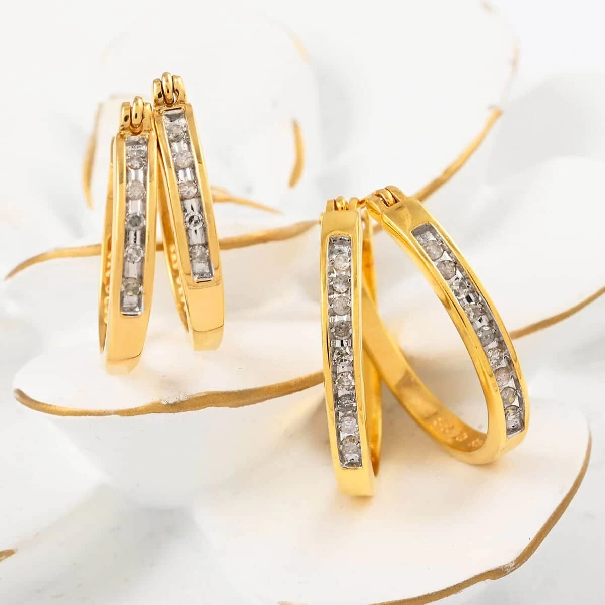 Set Of 2 Diamond Earrings In 14K YG Over Sterling Silver 0.25 Ctw 4 Set Of 2 Diamond Earrings In 14K YG Over Sterling Silver 0.25 Ctw - Image 2