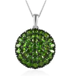 Chrome Diopside Floral Pendant Necklace 20 Inches In Platinum Over Sterling Silver 7.25 Ctw