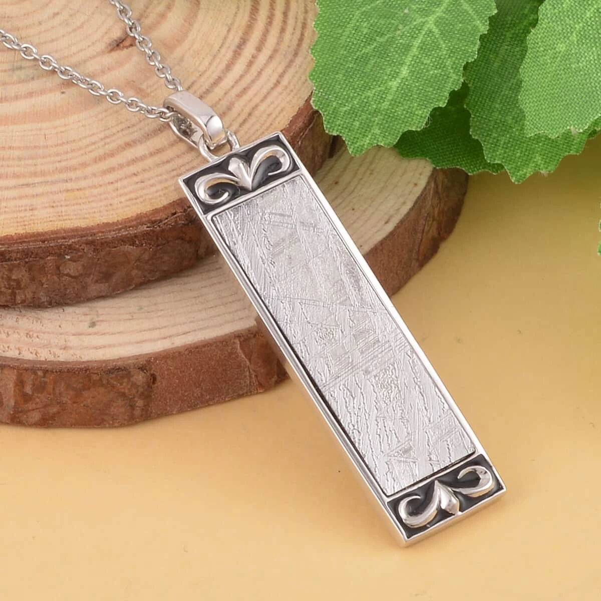 Marvelous Meteorite, Black Enameled Pendant In Rhodium Over Sterling Silver With Stainless Steel Necklace 20 Inches 4 Marvelous Meteorite, Black Enameled Pendant In Rhodium Over Sterling Silver With Stainless Steel Necklace 20 Inches - Image 2