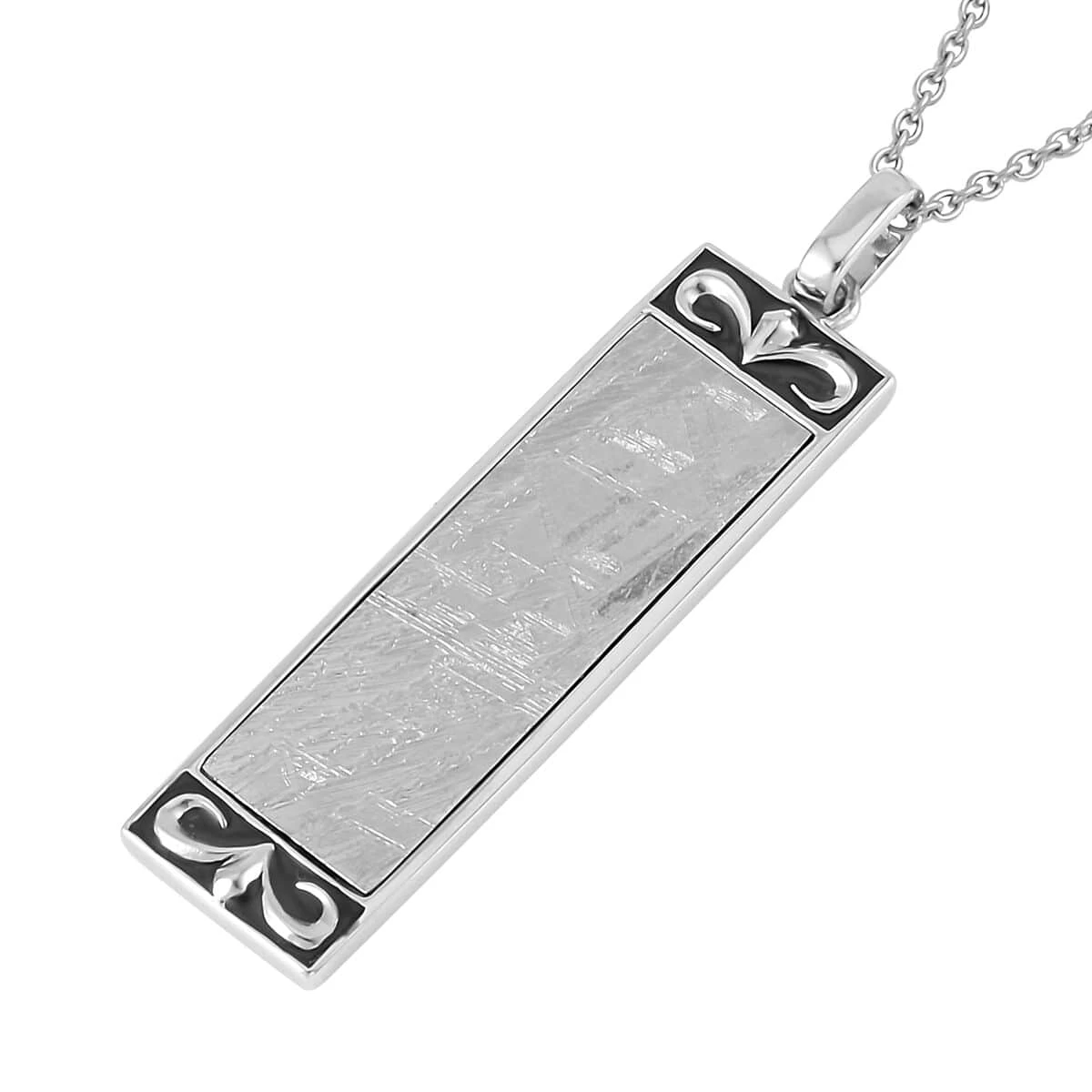 Marvelous Meteorite, Black Enameled Pendant In Rhodium Over Sterling Silver With Stainless Steel Necklace 20 Inches 6 Marvelous Meteorite, Black Enameled Pendant In Rhodium Over Sterling Silver With Stainless Steel Necklace 20 Inches - Image 4