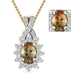 TLV AAA Turkizite, Moissanite Pendant Necklace (20 Inches) In Vermeil YG Over Sterling Silver 0.85 Ctw